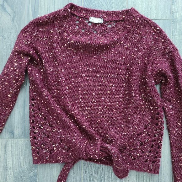 Burgandy and Gold Shimmer Crochet Soft Sweater XS - Picture 2 of 5